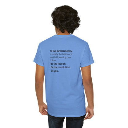 "Be the Revolution" Statement Back Print Shirt | Authentic Living Quote – Pride+ Edition B